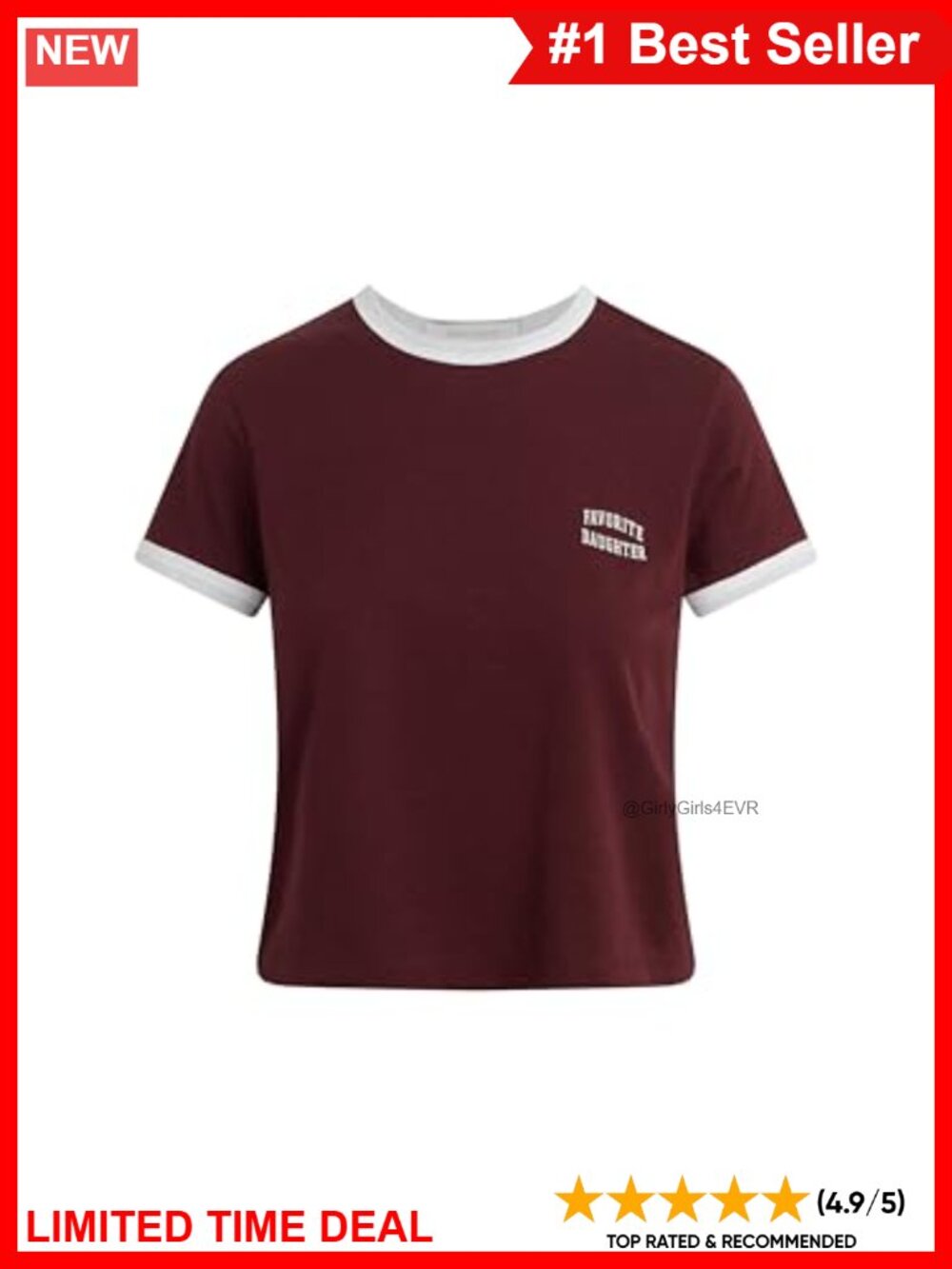 Favorite Daughter Cropped Ringer Tee Classic Fit Crew Neck Short Sleeve